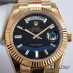 Rolex Day-date 8285 Movement 40mm Dark Blue Face Roman Numerals Markers Yellow Gold President Strap lumina watch for men